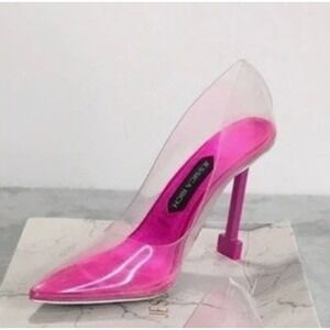 Jessica Rich Hot Pink Footbed Clear Pointed Toe Pumps High Heels EU 39 US 8 NEW‎